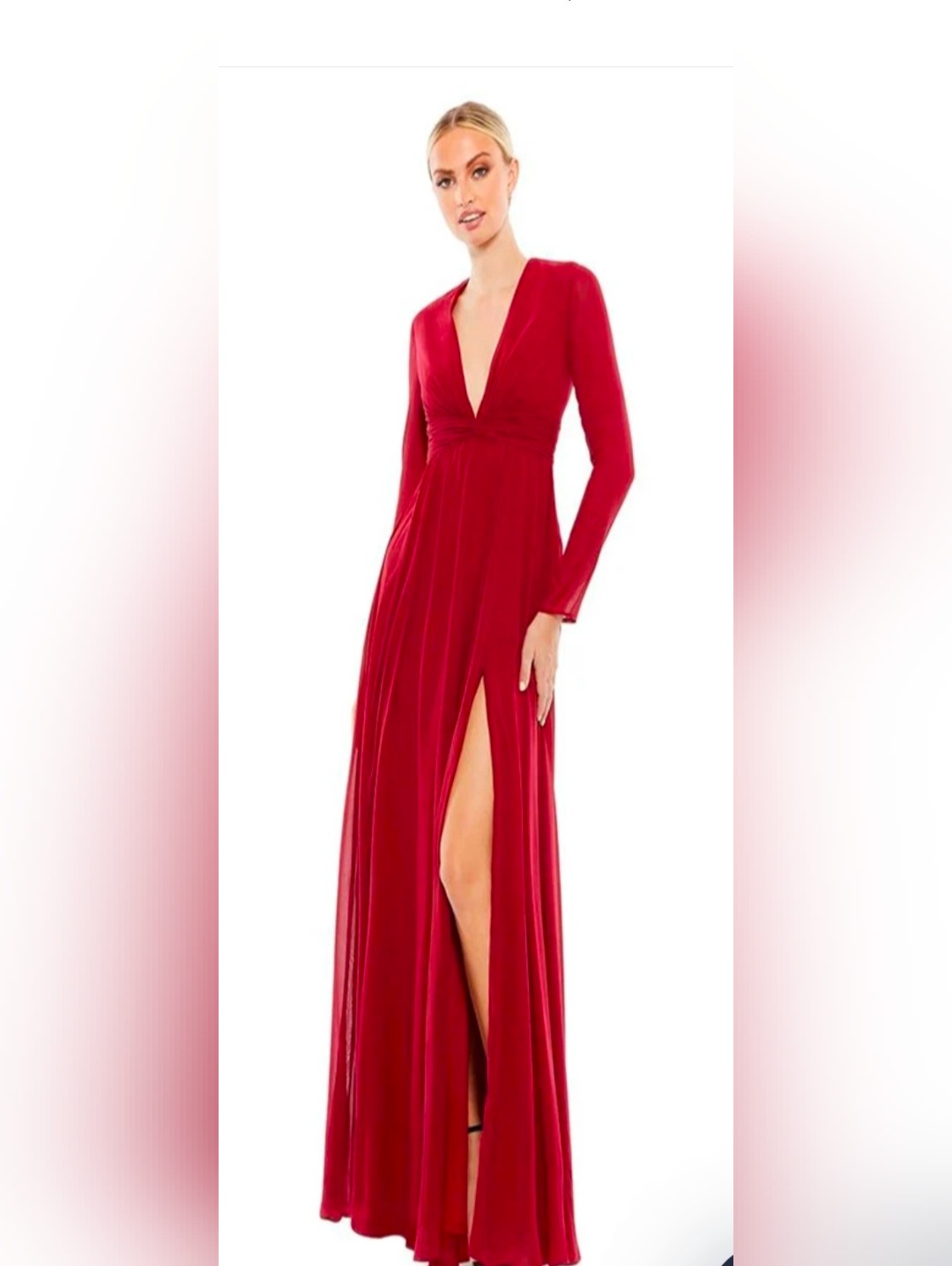 Nwt Mac Duggal 55680 Red Long Sleeve V-Neck Evening Gown Size 2